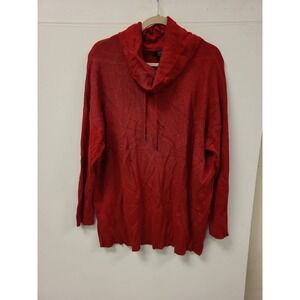 Jones New York Signature Sweater Womens 1X Red Cowl Neck Knit Pullover Top